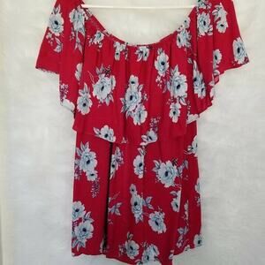 Torrid Blouse With Floral Print Cold Shoulder - Size 0